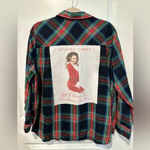 Mariah Carey all I want for Christmas is you a upcycled flannel shirt XXL